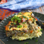 Portion of crockpot breakfast casserole on plate