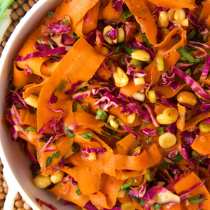 Carrot Ribbon Salad in a white bowl.