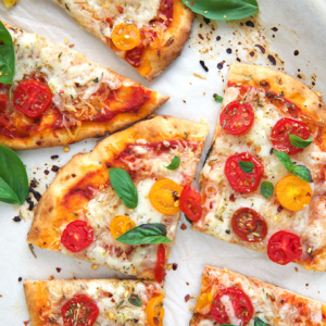 Flatbread Pizza cut into quarters