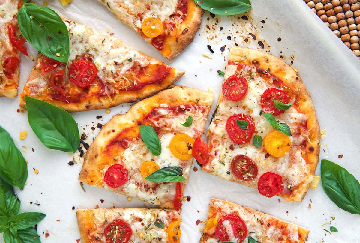 Flatbread Pizza cut into quarters