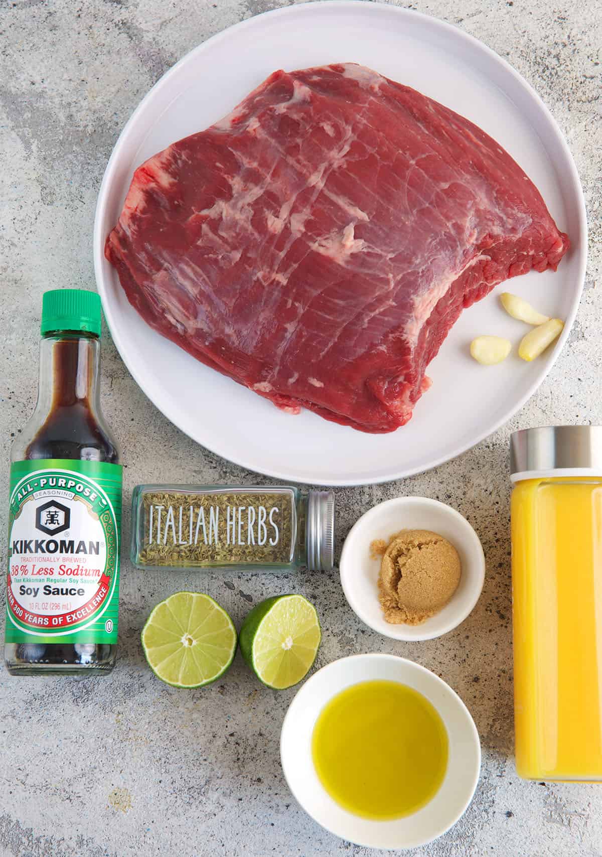 Chimichurri Steak ingredients on a gray background