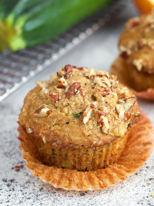 Morning Glory Zucchini Muffin on a paper liner