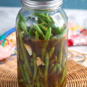 Pickled Green Beans, Dilly Beans, in a glass canning jar