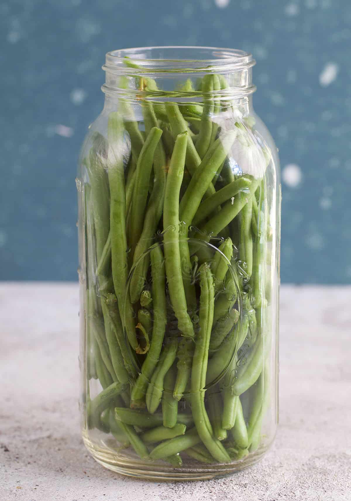 Green Beans in a glass jar for pickling