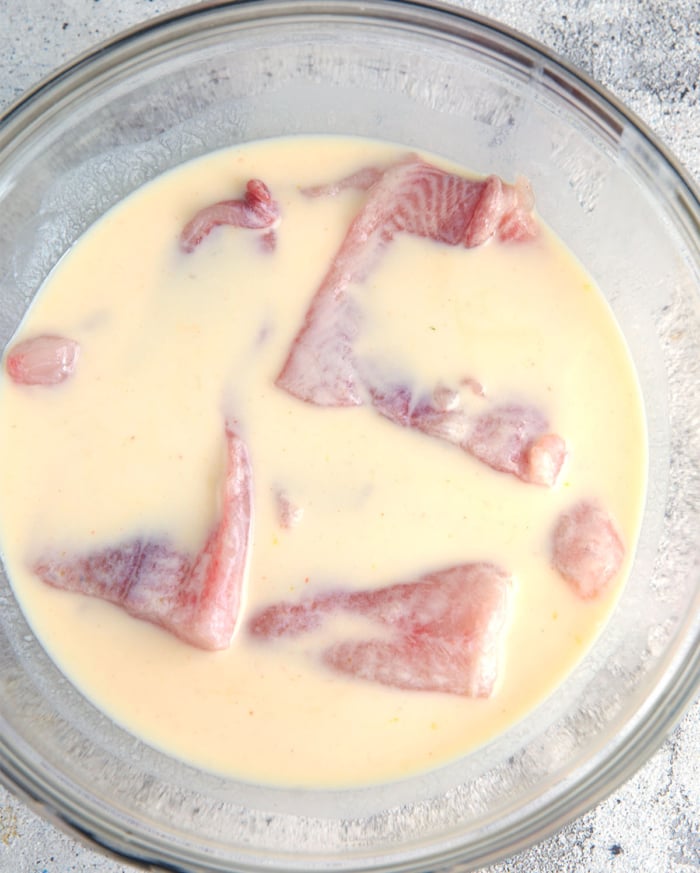 catfish fillets in a buttermilk soak