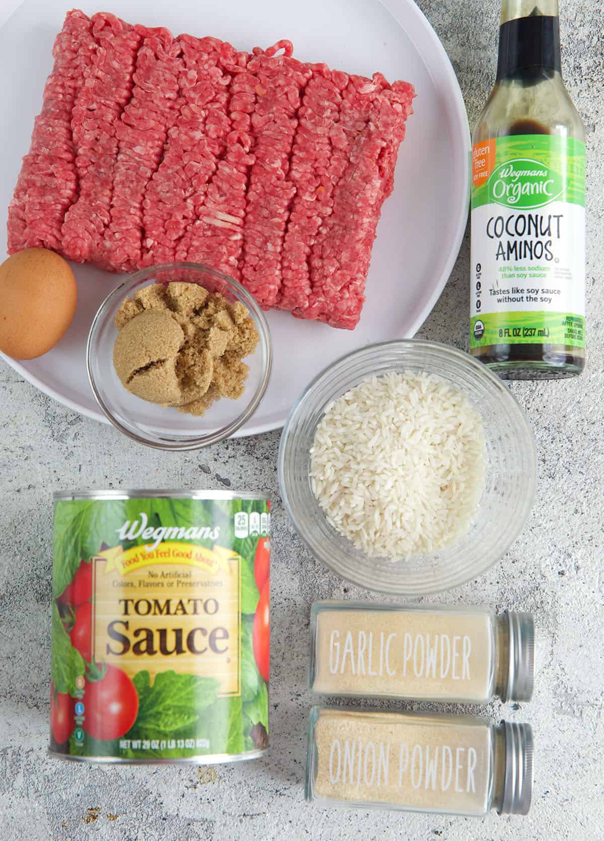 Ingredients for Porcupine meatballs.