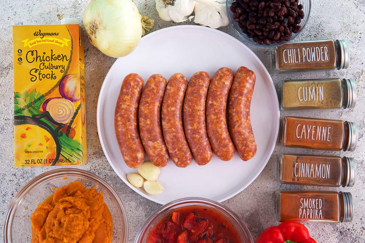 Ingredients for Pumpkin Chili with black beans and sausage