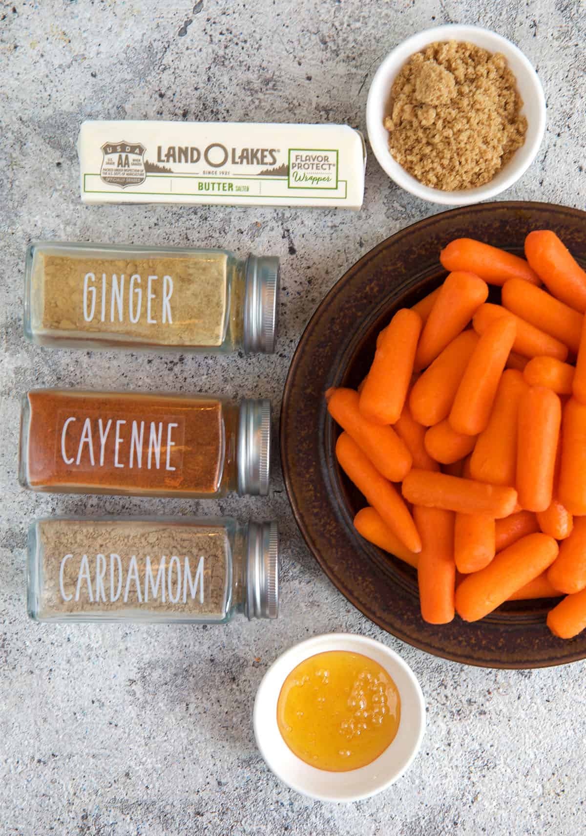 Ingredients for roasted baby carrots