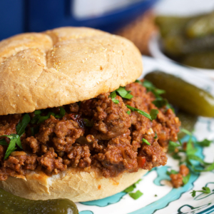 Crock Pot Sloppy Joe recipe on a kaiser roll