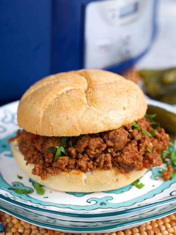 Crock Pot sloppy Joe sandwich on a plate