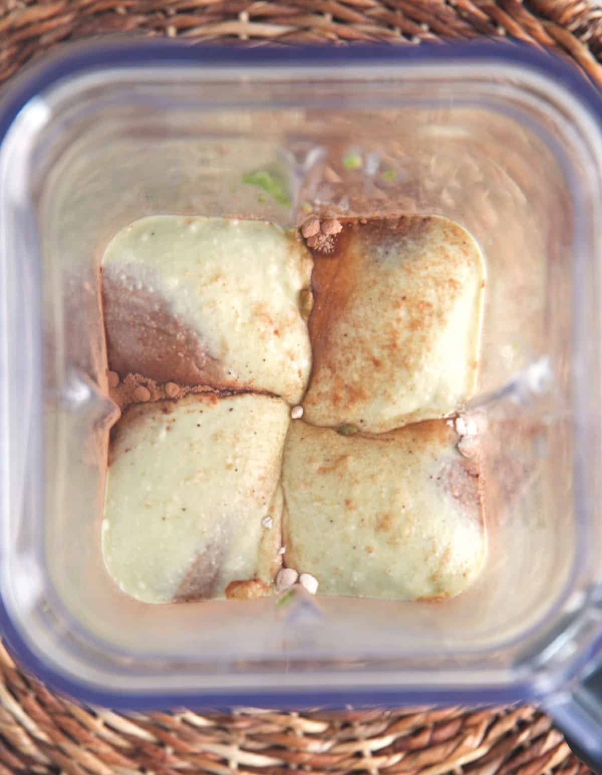 Ingredients in a blender for protein pudding