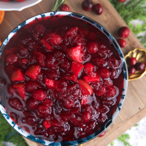 Homemade cranberry sauce in a serving bowl