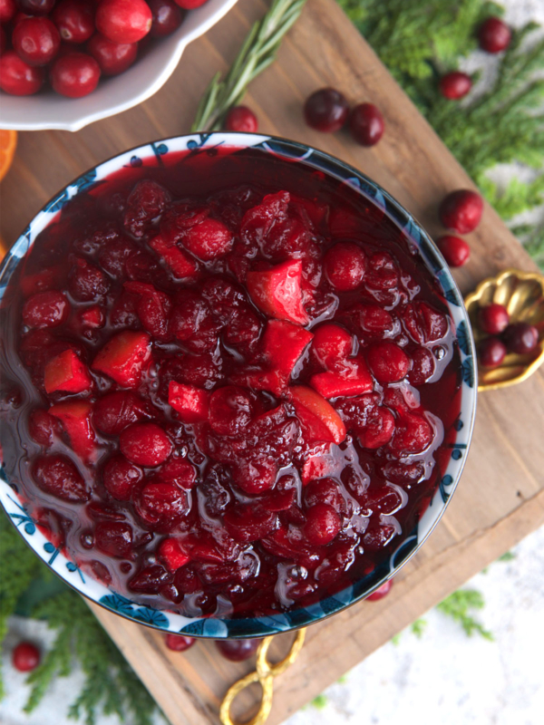 Homemade cranberry sauce in a serving bowl