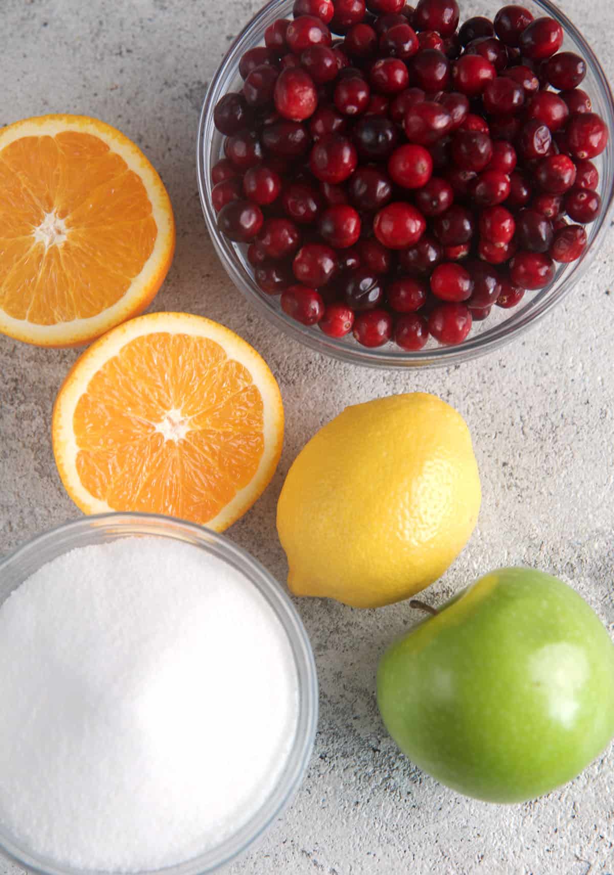 Ingredients for cranberry sauce
