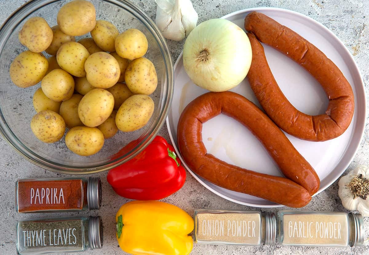 Ingredients for Kielbasa and potatoes