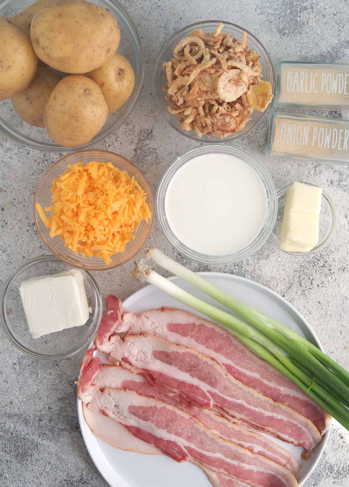 Ingredients for Loaded Mashed Potato casserole