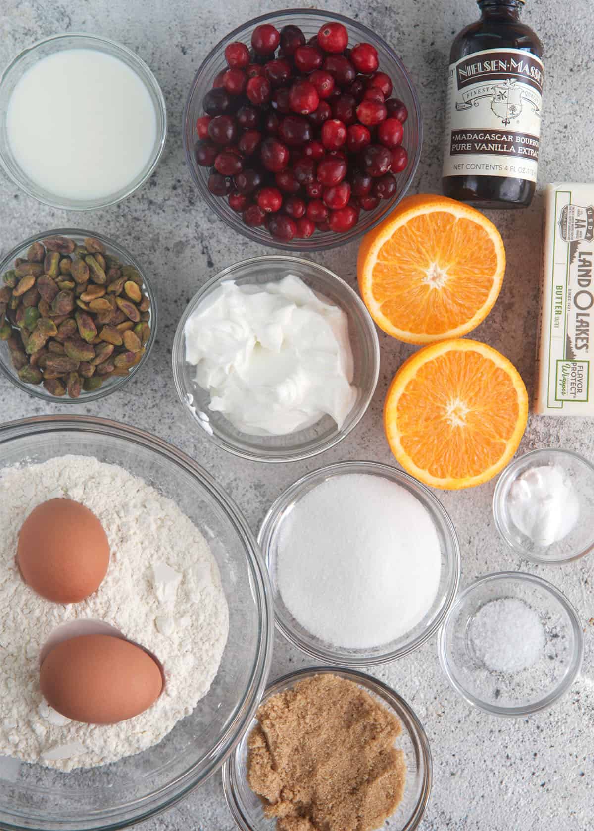 Ingredients for Cranberry Bread with Orange glaze