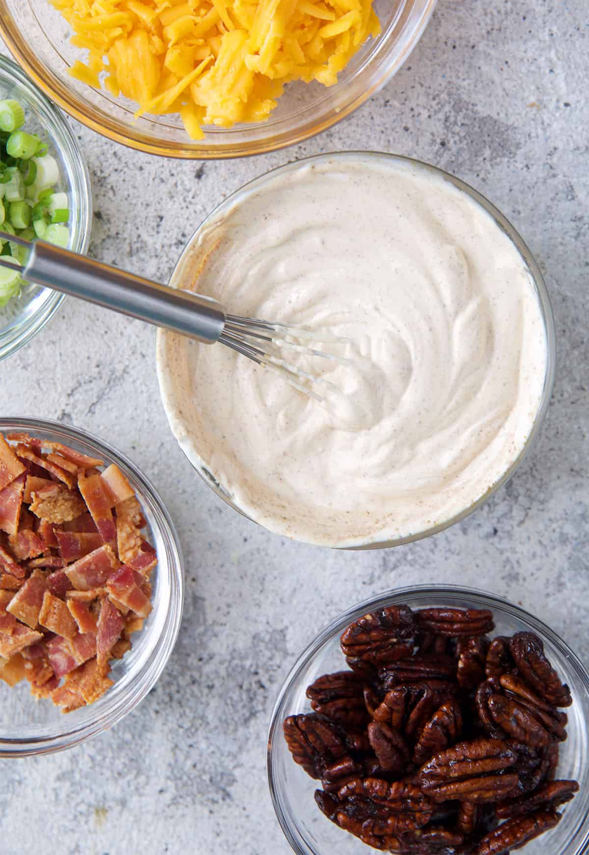 Ingredients for the toppings to top the stuffed sweet potatoes.