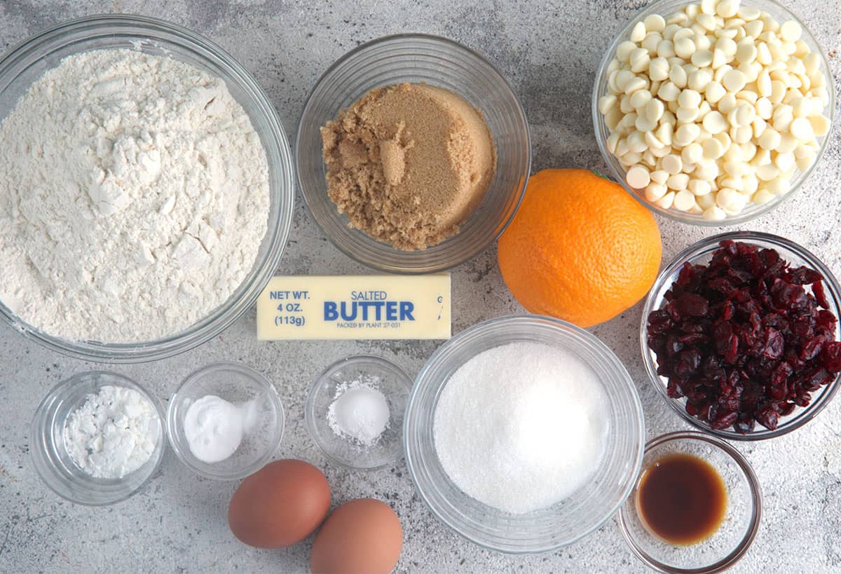 Ingredients for White Chocolate Cranberry Cookies
