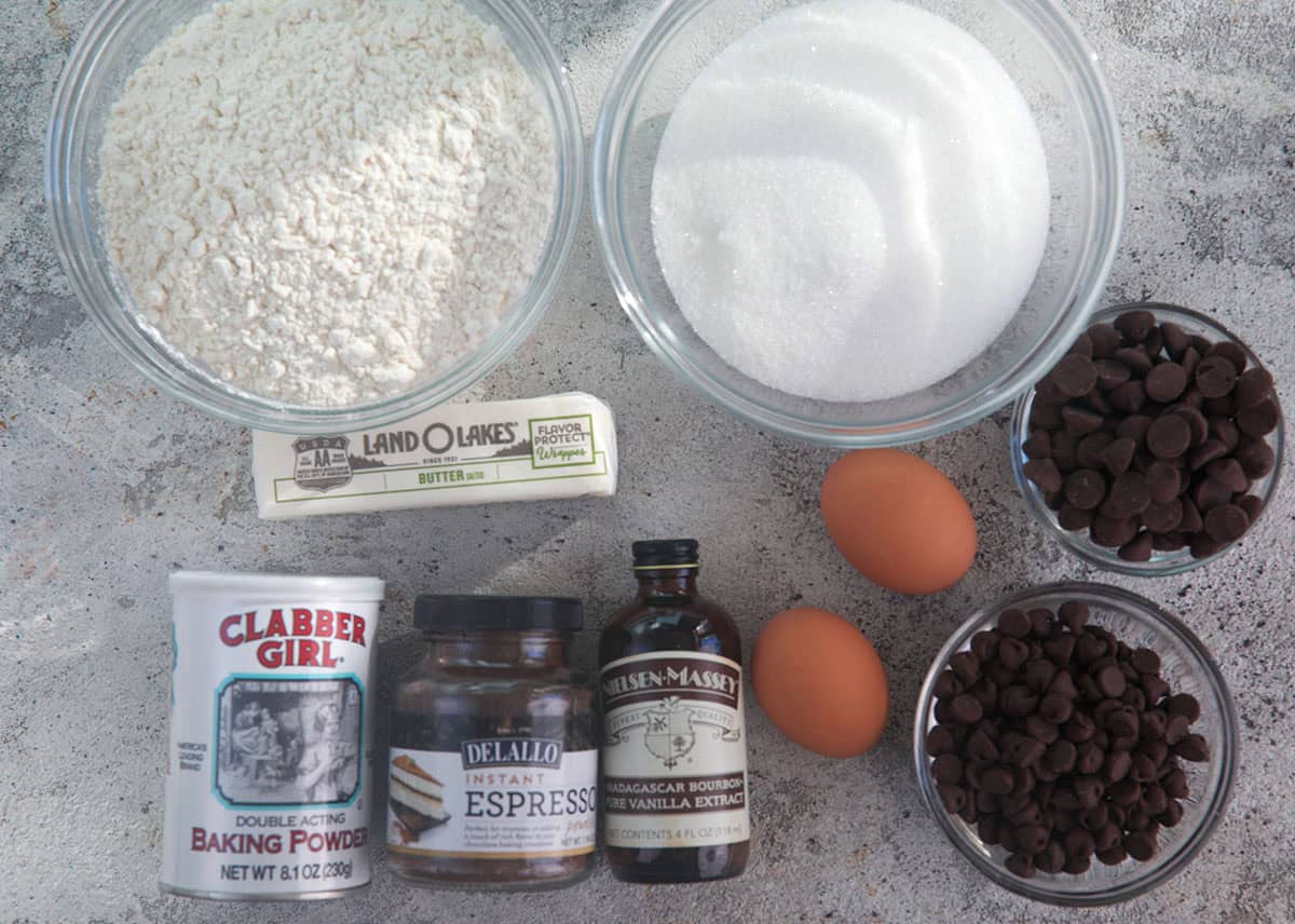 Ingredients for chocolate chip cookie bar recipe
