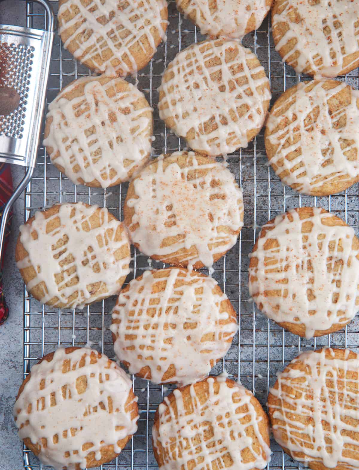 Eggnog cookies on a wire cooling rack.