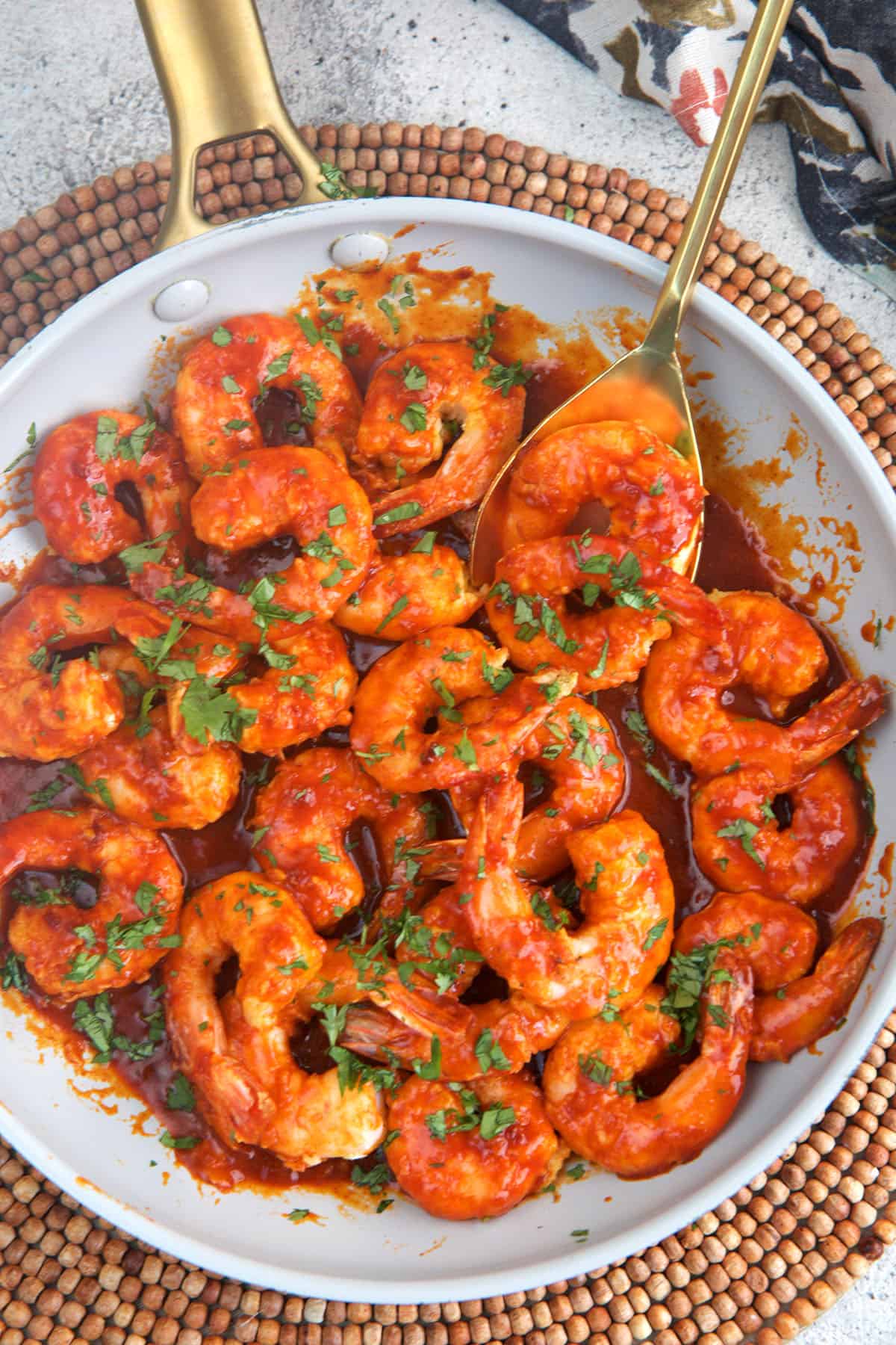 Firecracker shrimp in a skillet