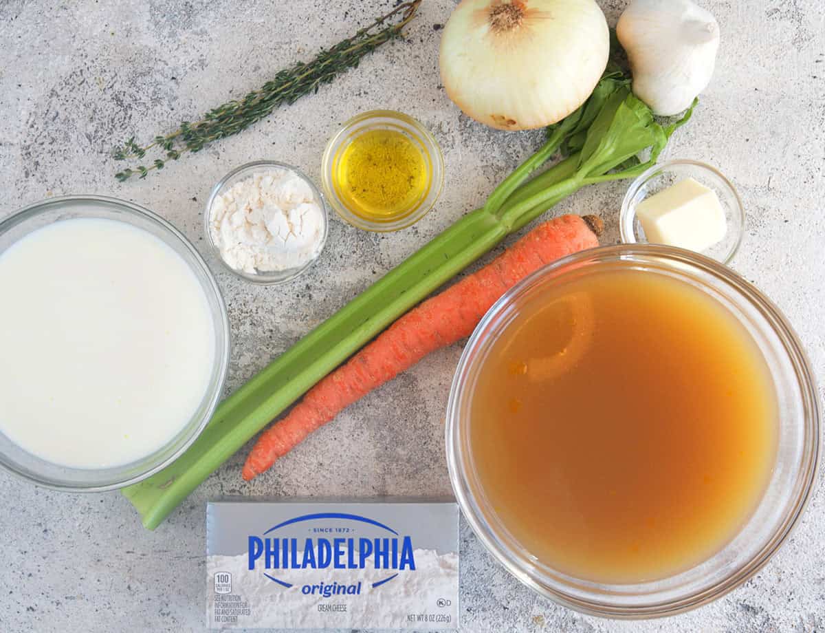 Ingredients for homemade cream of chicken soup