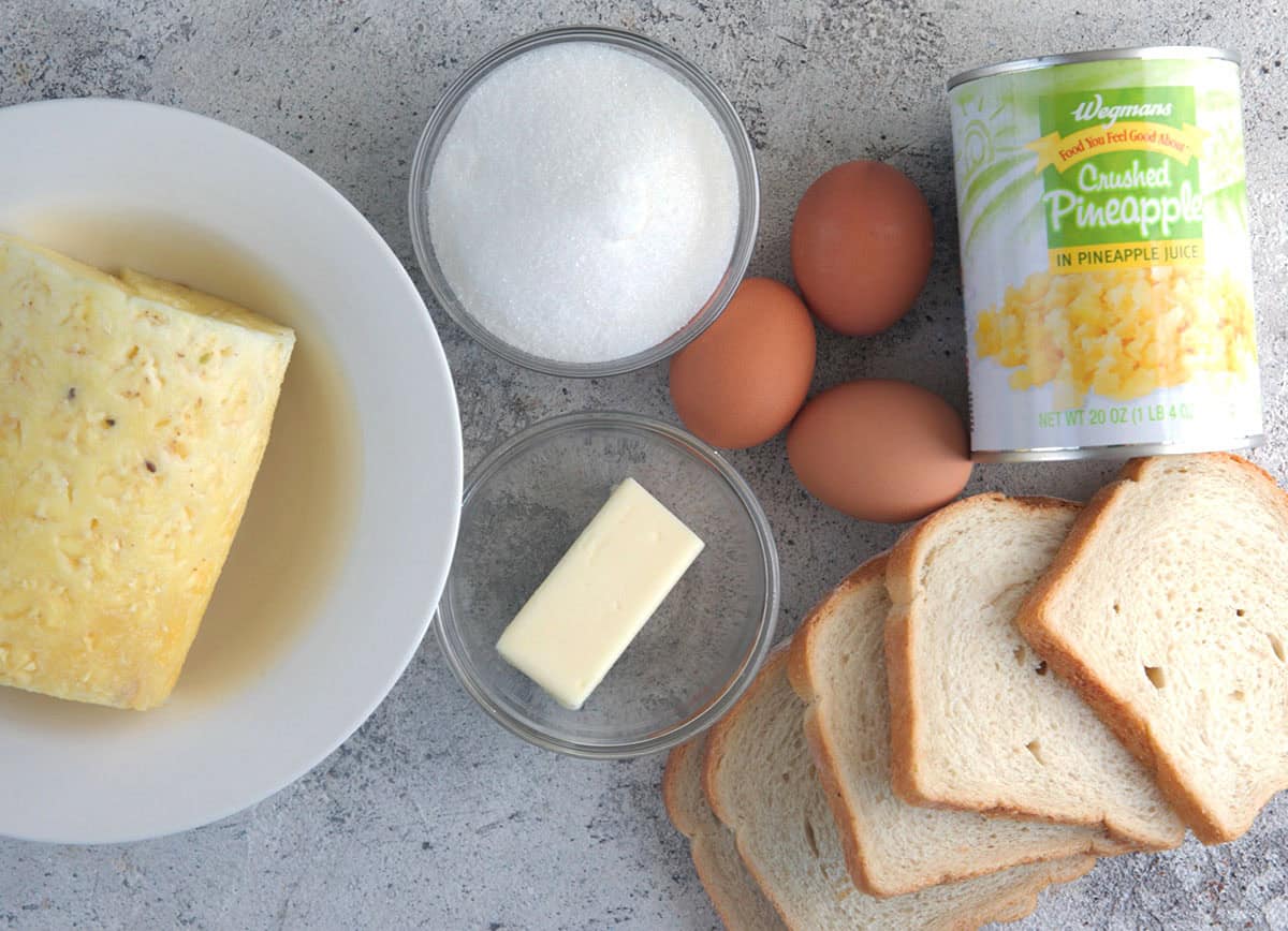 Ingredients for Pineapple stuffing, pineapple casserole recipe