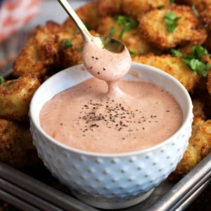 Canes Sauce in a white bowl with a serving spoon