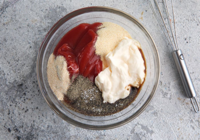 ingredients for canes sauce in a mixing bowl