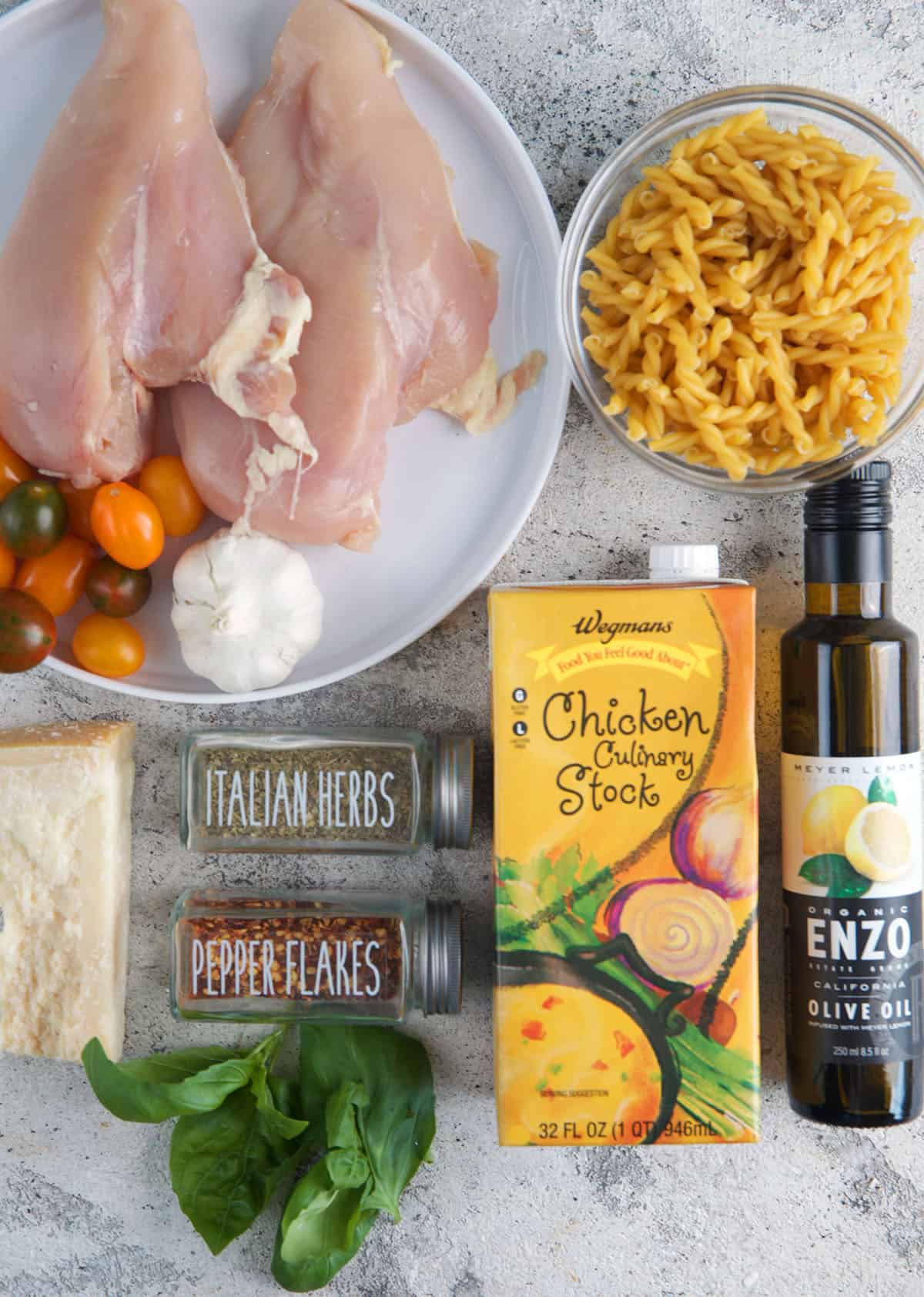 Ingredients for bruschetta chicken pasta