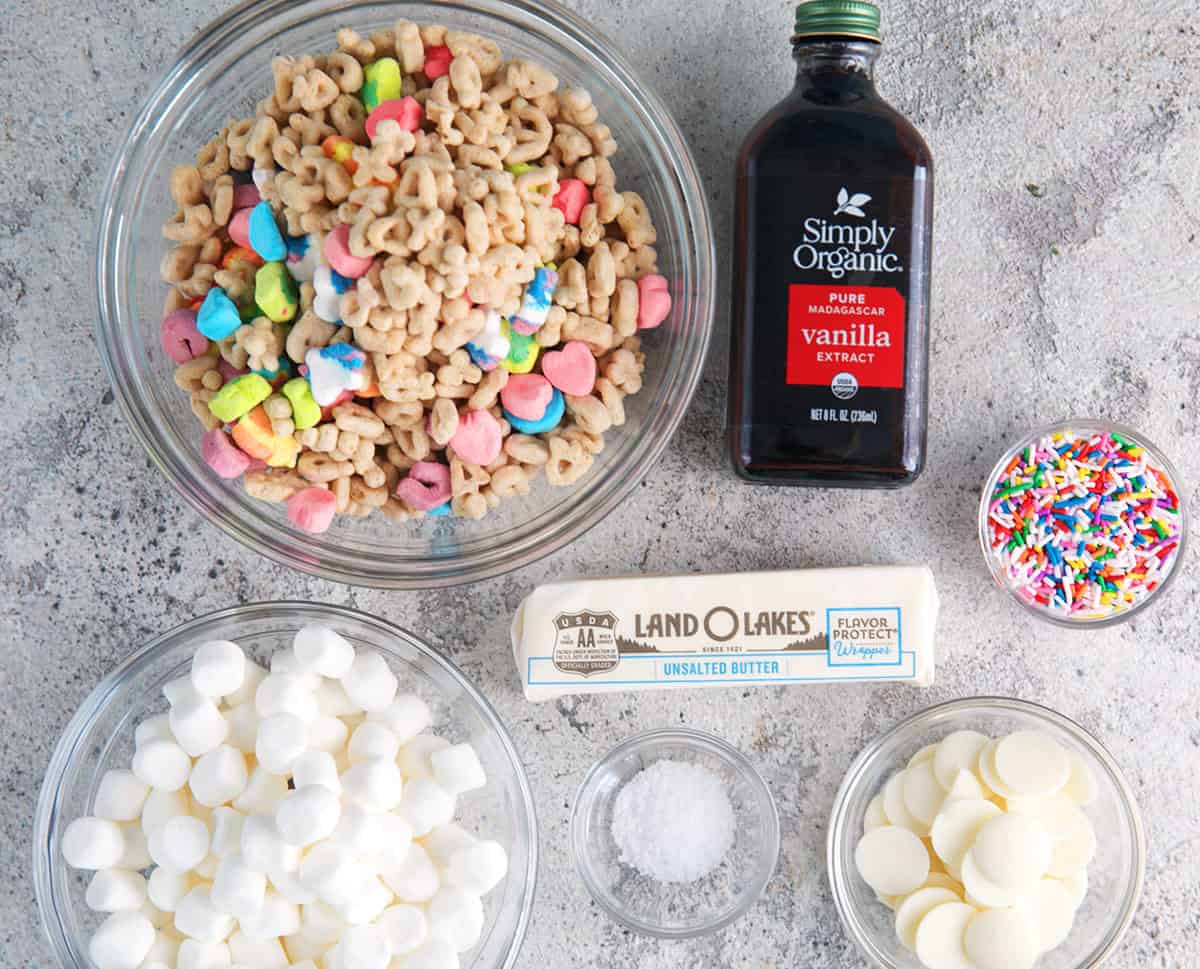 Ingredients for Lucky Charms Bars