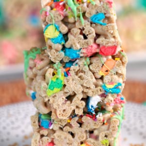 Lucky Charms Bars stacked on a plate