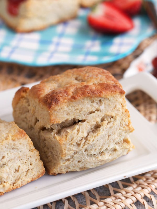 sourdough biscuit on a white platter