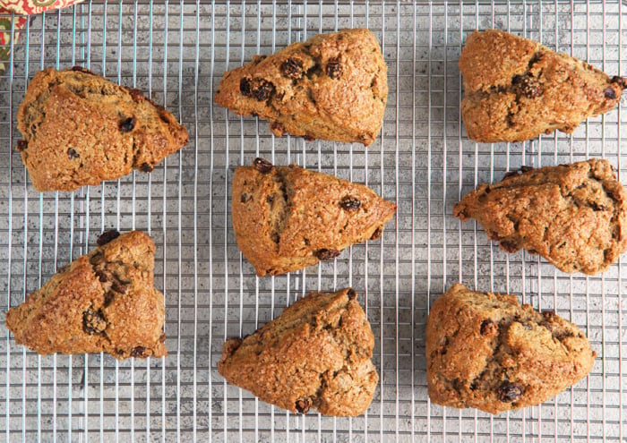 Baked sourdough scones on a wire cooling rack