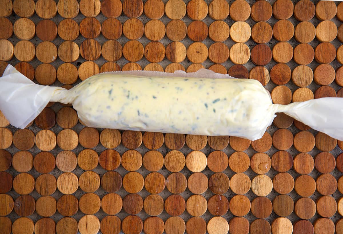 cowboy butter rolled into a long cylinder in parchment paper