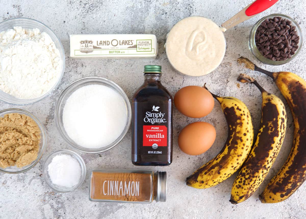 Ingredients for sourdough banana bread
