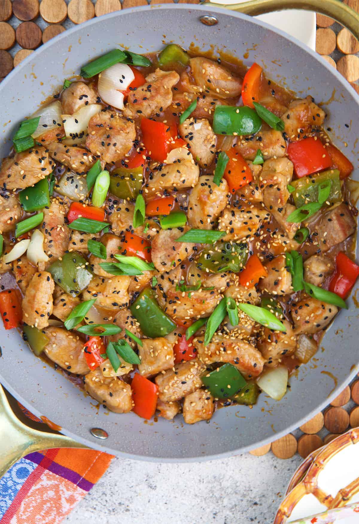 Sweet and sour pork in a wok