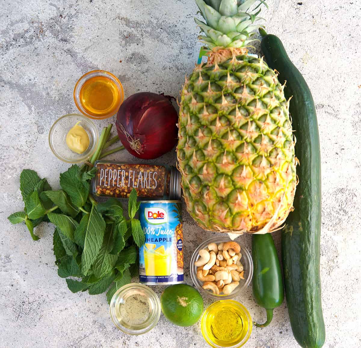 Ingredients for cucumber pineapple salad