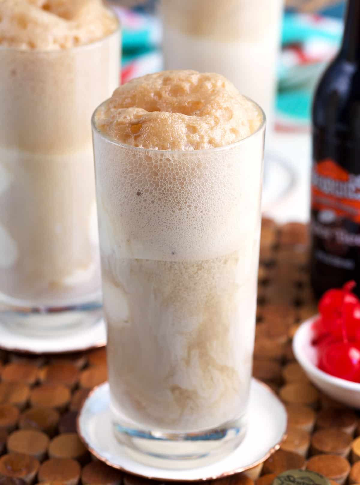 finished root beer float with foam on top