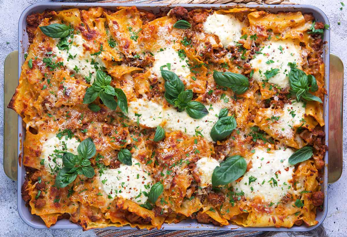 Easy Sheet Pan Lasagna Recipe with ricotta and mozzarella