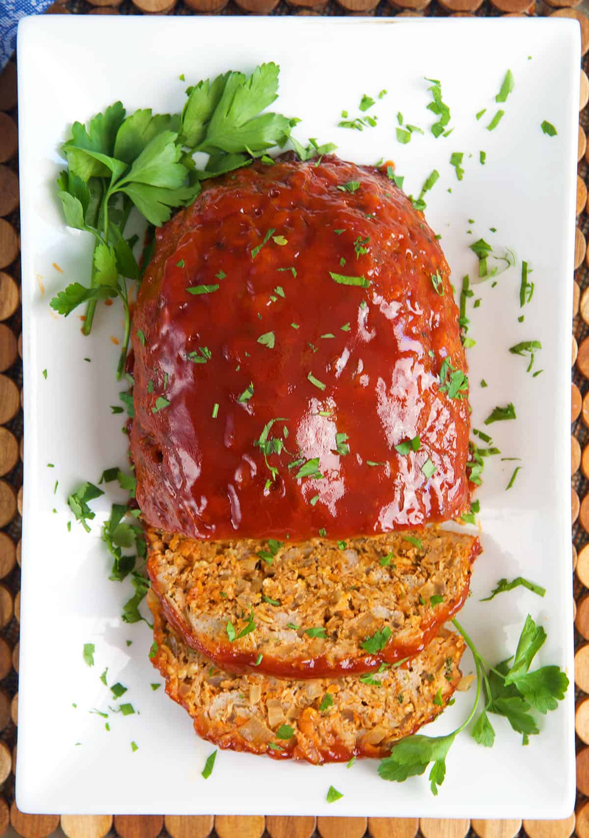 Turkey Meatloaf on a white platter.
