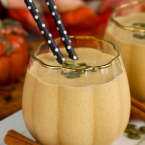 Protein Pumpkin smoothie in a pumpkin glass