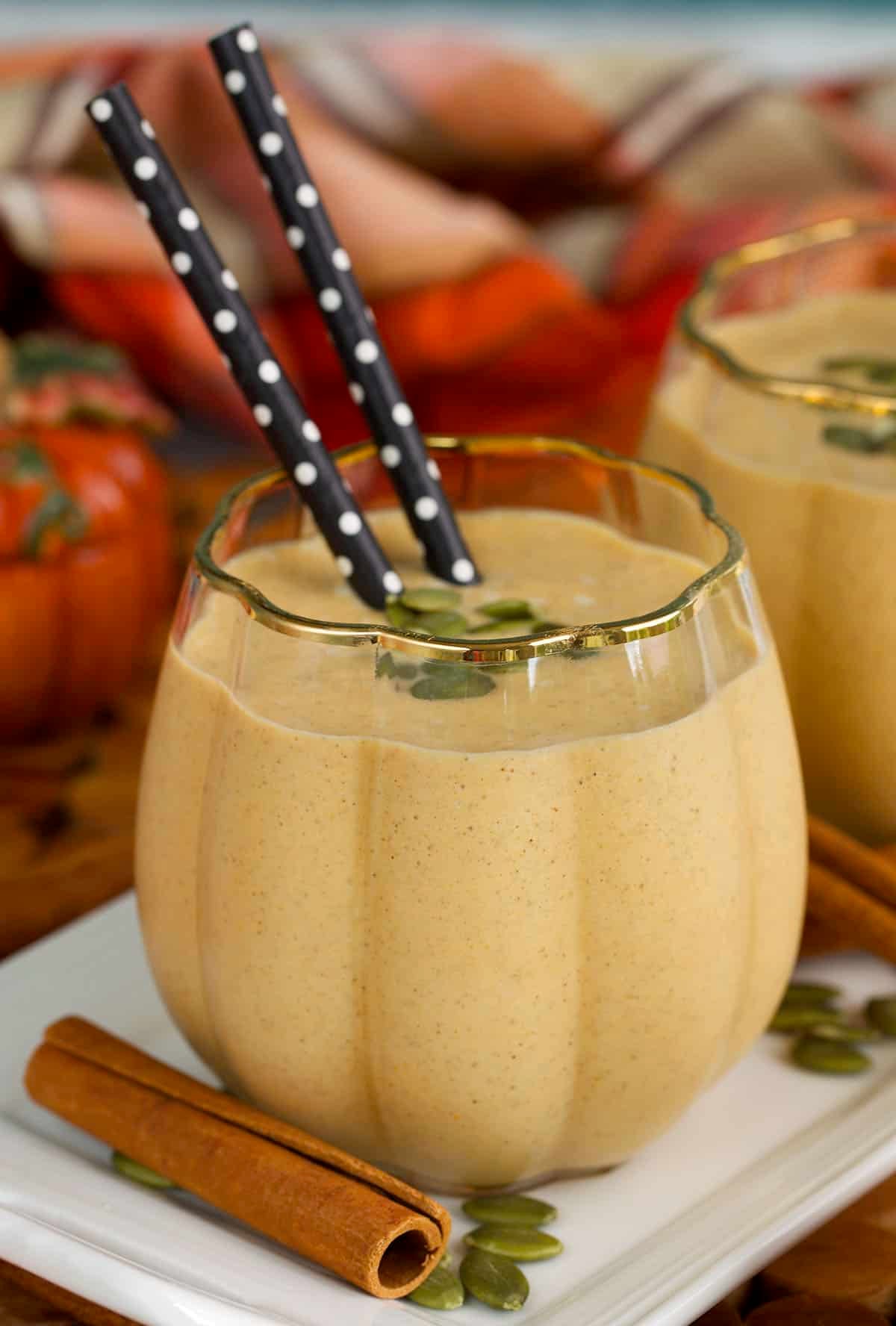 Protein Pumpkin smoothie in a pumpkin glass