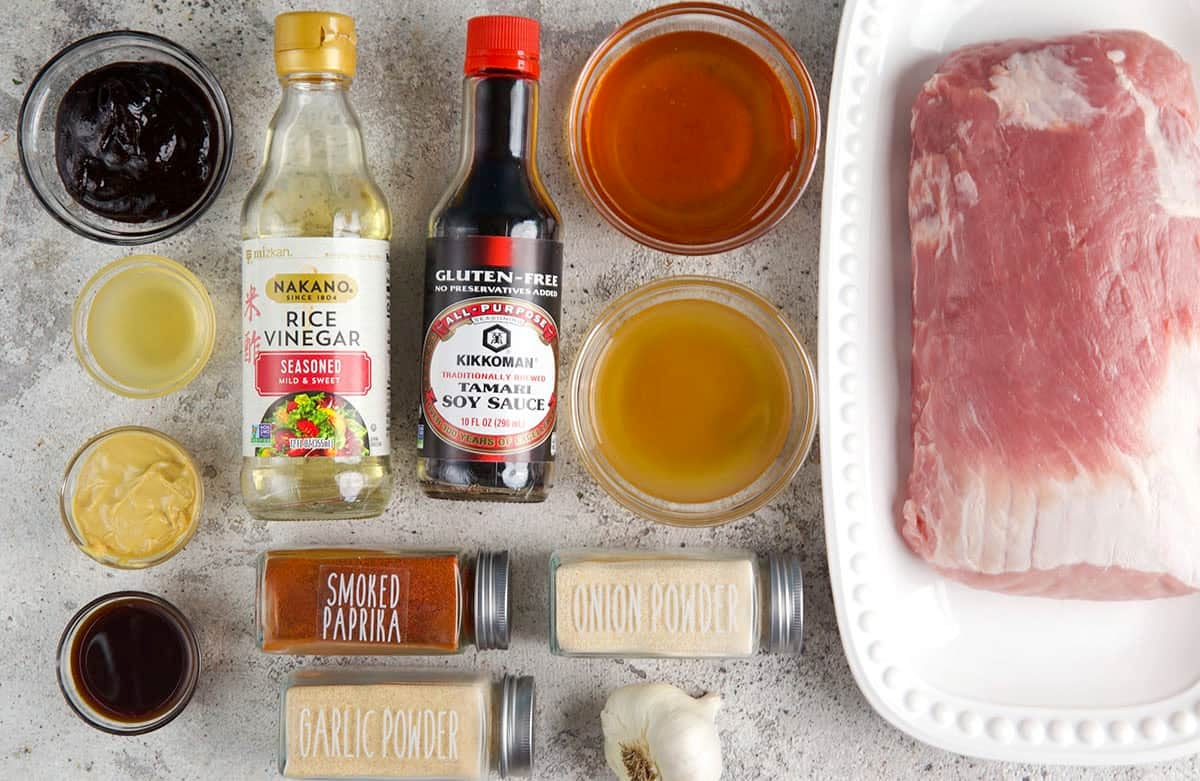 Ingredients for slow cooker pork loin with honey garlic sauce.